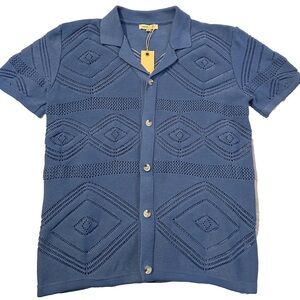 Pointelle open knit short sleeve polo cardigan NWT